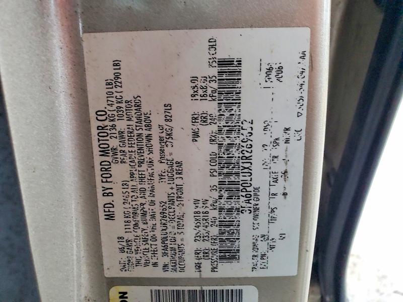 51370156 :رقم المزاد ، 3FA6P0LUXJR269652 vin ، 2018 Ford Fusion مزاد بيع