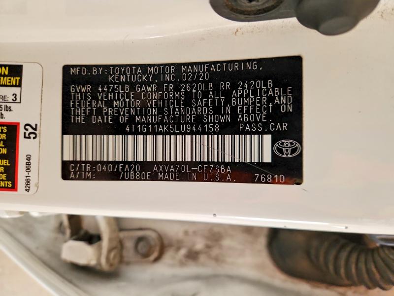 49668026 :رقم المزاد ، 4T1G11AK5LU944158 vin ، 2020 Toyota Camry مزاد بيع
