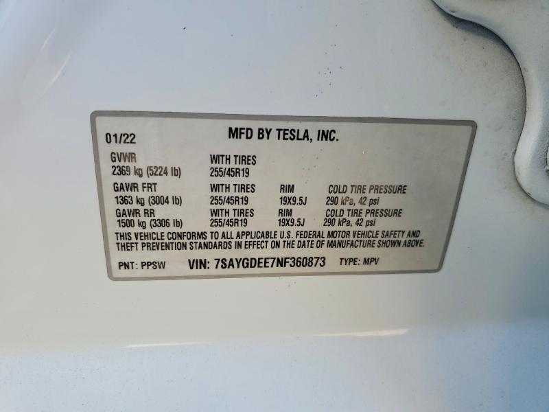 Aukcja sprzedaży 2022 Tesla Model Y, vin: 7SAYGDEE7NF360873, numer aukcji: 49120516
