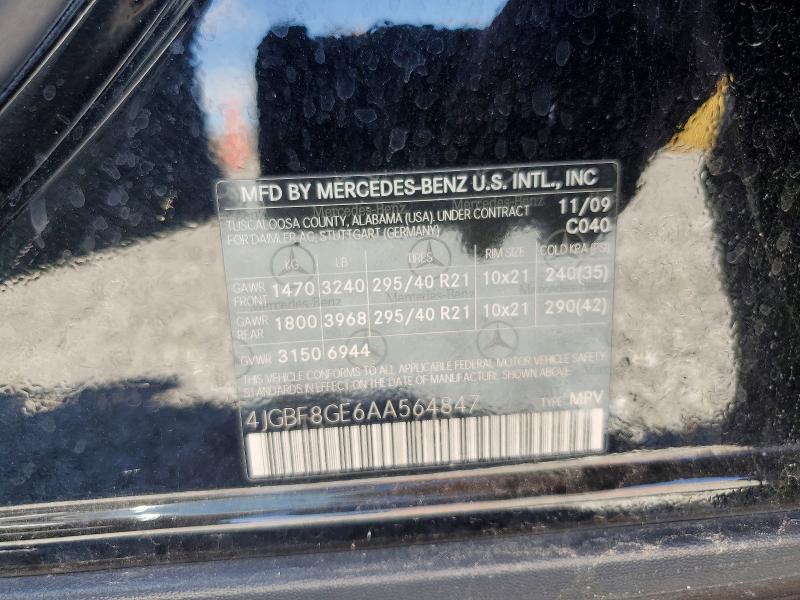 50829376 :رقم المزاد ، 4JGBF8GE6AA564847 vin ، 2010 Mercedes-benz Gl مزاد بيع