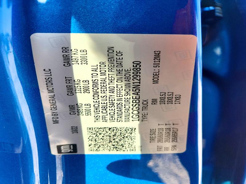 50368666 :رقم المزاد ، 1GCGSBEA5N1299850 vin ، 2022 Chevrolet Colorado مزاد بيع