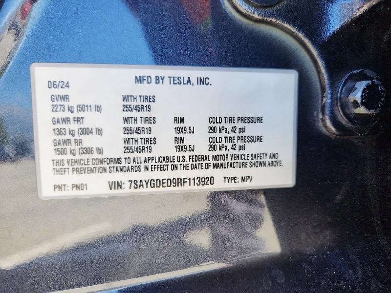 Продажа на аукционе авто 2024 Tesla Model Y, vin: 7SAYGDED9RF113920, номер лота: 51132286