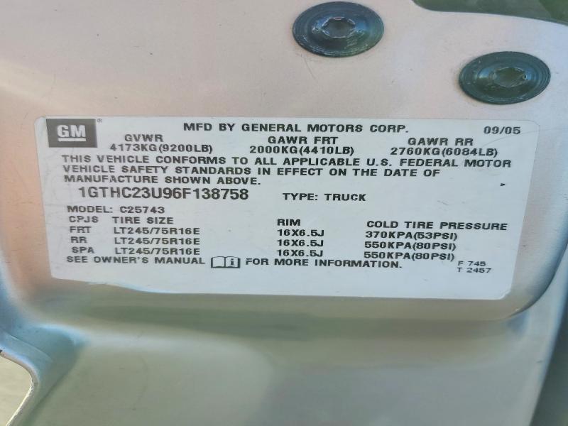 50187746 :رقم المزاد ، 1GTHC23U96F138758 vin ، 2006 Gmc Sierra مزاد بيع