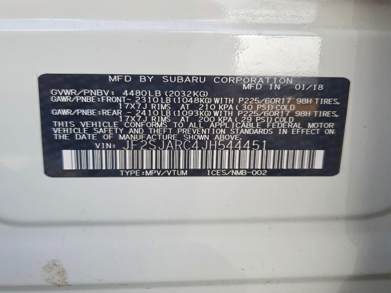 2018 Subaru Forester მანქანა იყიდება აუქციონზე, vin: JF2SJARC4JH544451, აუქციონის ნომერი: 51516206
