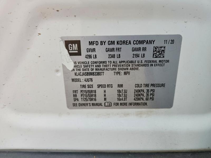 48987866 :رقم المزاد ، KL4CJASB9MB338077 vin ، 2021 Buick Encore مزاد بيع