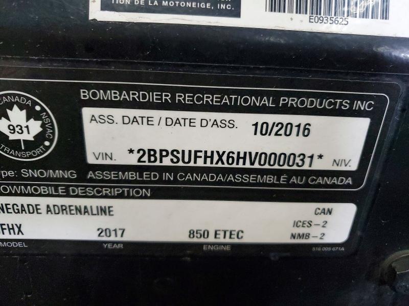47811376 :رقم المزاد ، 2BPSUFHX6HV000031 vin ، 2017 Skid Renegade Adrenaline مزاد بيع