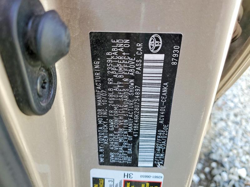2008 Toyota Camry მანქანა იყიდება აუქციონზე, vin: 4T1BE46K28U754897, აუქციონის ნომერი: 50688616