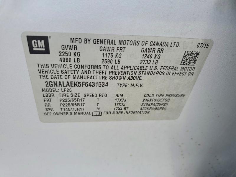 48126706 :رقم المزاد ، 2GNALAEK5F6431534 vin ، 2015 Chevrolet Equinox مزاد بيع