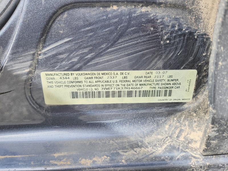Продаж на аукціоні авто 2007 Volkswagen Jetta, vin: 3VWEF71K37M146667, номер лоту: 51068346