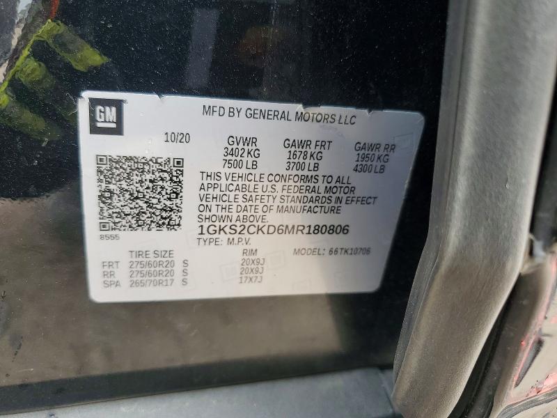 Aukcja sprzedaży 2021 Gmc Yukon, vin: 1GKS2CKD6MR180806, numer aukcji: 48272446