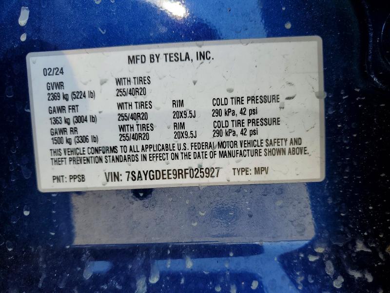 Продажа на аукционе авто 2024 Tesla Model Y, vin: 7SAYGDEE9RF025927, номер лота: 51626166