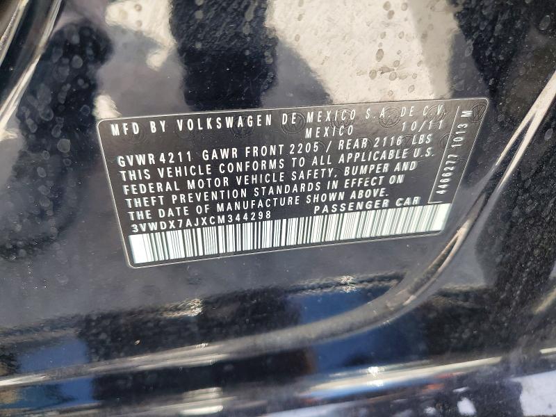 Aukcja sprzedaży 2012 Volkswagen Jetta, vin: 3VWDX7AJXCM344298, numer aukcji: 51470206
