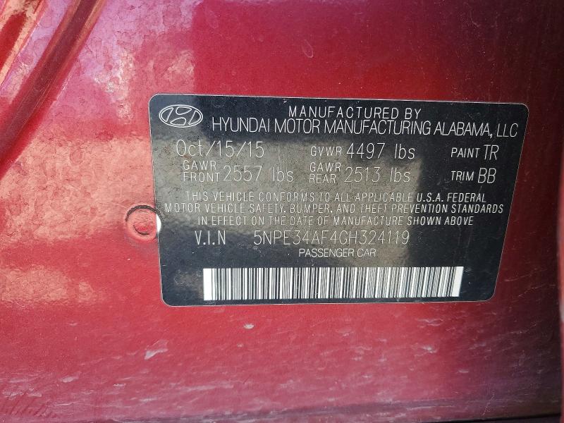 51877536 :رقم المزاد ، 5NPE34AF4GH324119 vin ، 2016 Hyundai Sonata مزاد بيع