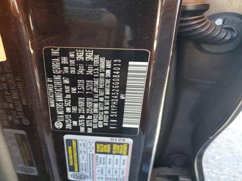 Auction sale of the 2016 Kia Sorento, vin: 5XYPHDA52GG084013, lot number: 50130016