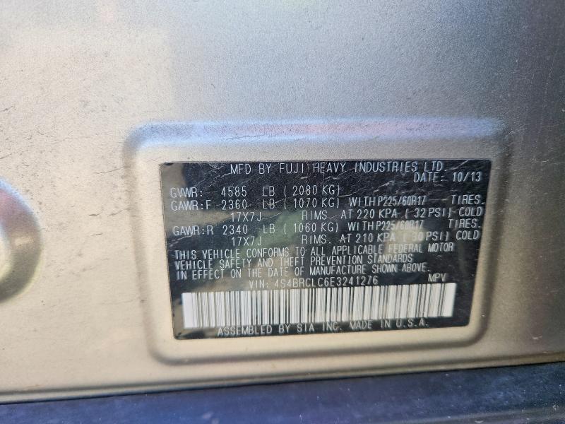 2014 Subaru Outback მანქანა იყიდება აუქციონზე, vin: 4S4BRCLC6E3241276, აუქციონის ნომერი: 51029666