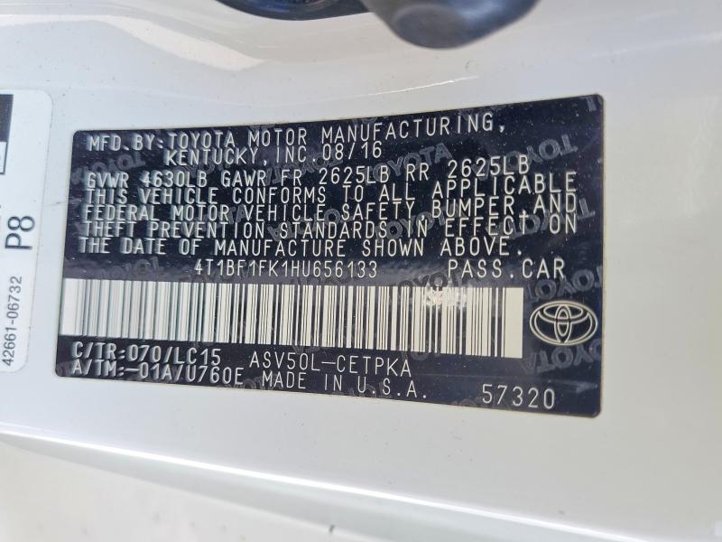 2017 Toyota Camry მანქანა იყიდება აუქციონზე, vin: 4T1BF1FK1HU656133, აუქციონის ნომერი: 51998966