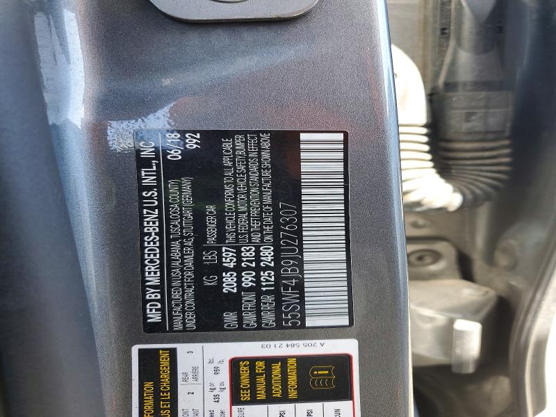 Aukcja sprzedaży 2018 Mercedes-benz C, vin: 55SWF4JB9JU276307, numer aukcji: 50198836