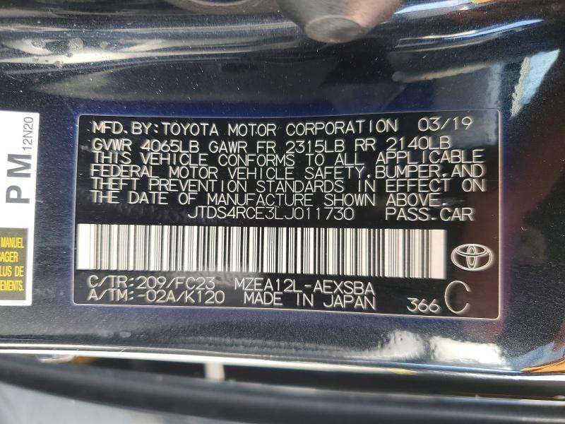 2020 Toyota Corolla მანქანა იყიდება აუქციონზე, vin: JTDS4RCE3LJ011730, აუქციონის ნომერი: 41974406