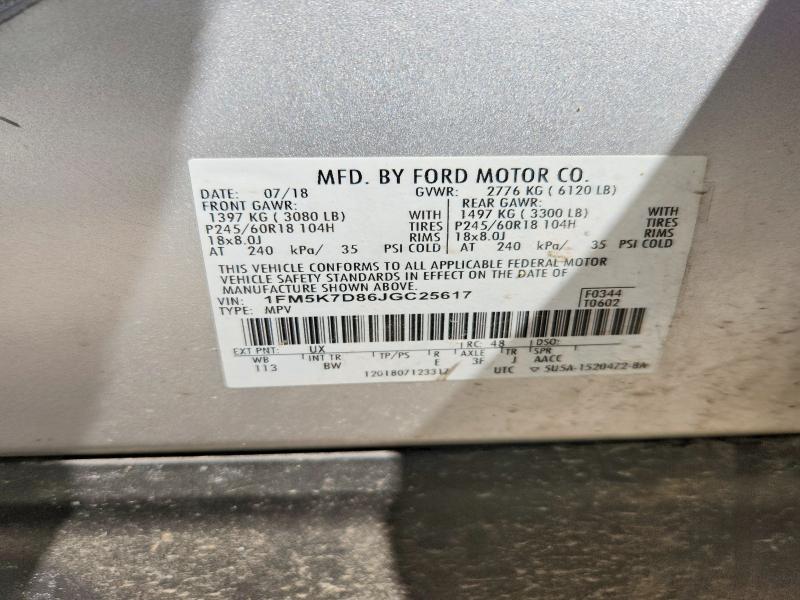 48689346 :رقم المزاد ، 1FM5K7D86JGC25617 vin ، 2018 Ford Explorer مزاد بيع