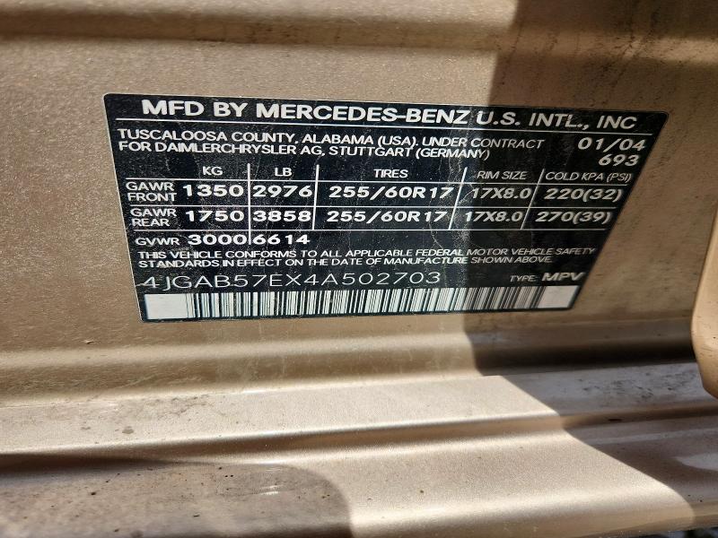 2004 Mercedes-benz Ml მანქანა იყიდება აუქციონზე, vin: 4JGAB57EX4A502703, აუქციონის ნომერი: 51316866