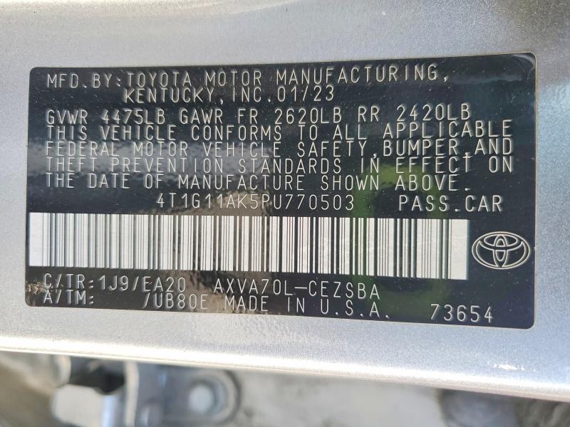 2023 Toyota Camry მანქანა იყიდება აუქციონზე, vin: 4T1G11AK5PU770503, აუქციონის ნომერი: 48541316