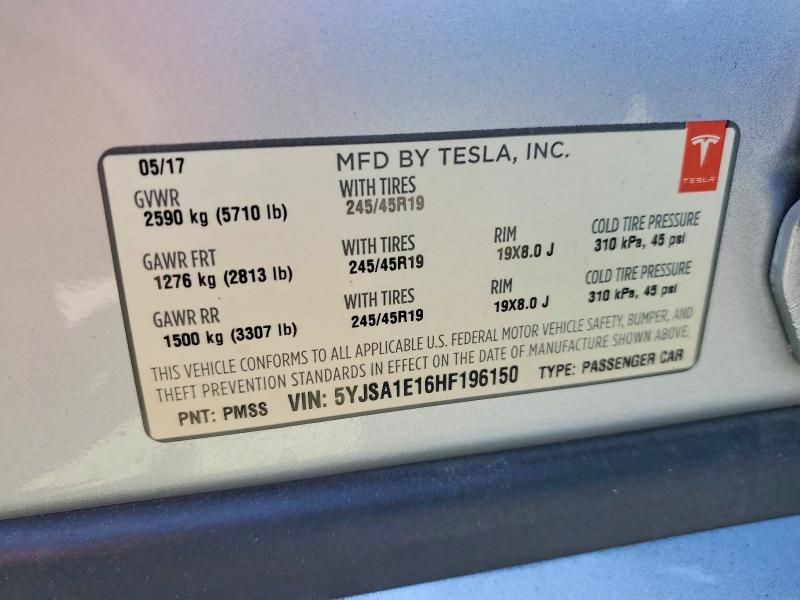 Продаж на аукціоні авто 2017 Tesla Model S, vin: 5YJSA1E16HF196150, номер лоту: 49516346