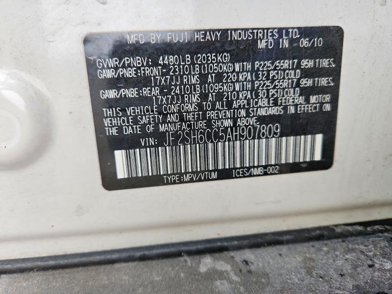 2010 Subaru Forester მანქანა იყიდება აუქციონზე, vin: JF2SH6CC5AH907809, აუქციონის ნომერი: 51539976