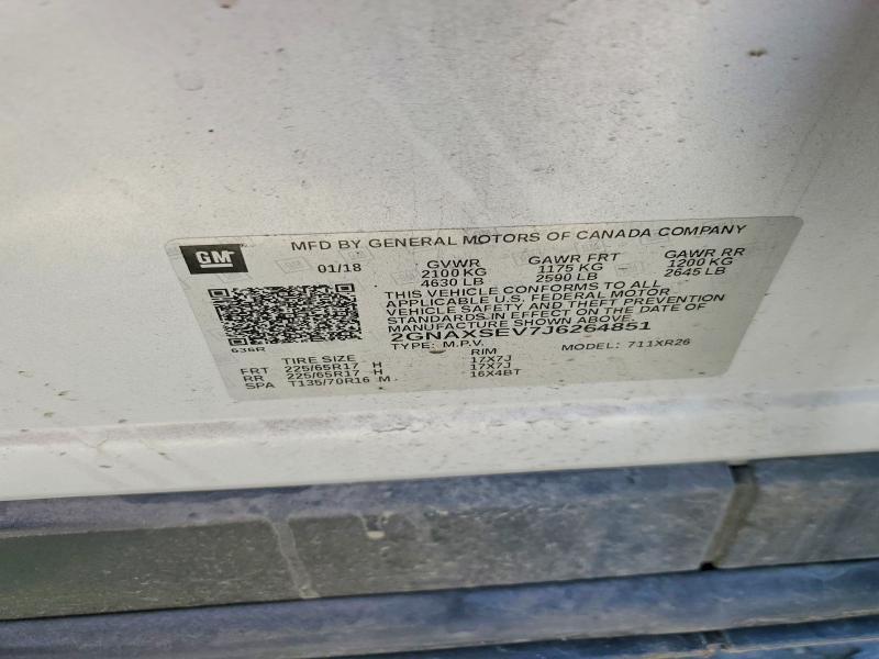50722726 :رقم المزاد ، 2GNAXSEV7J6264851 vin ، 2018 Chevrolet Equinox مزاد بيع