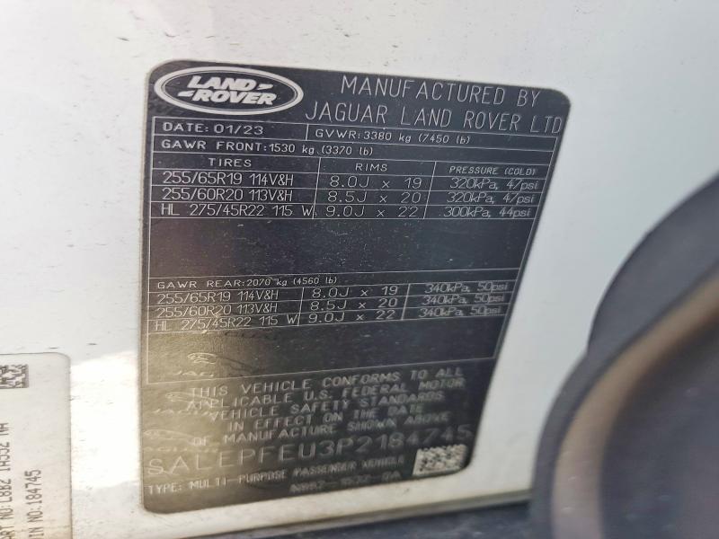 Aukcja sprzedaży 2023 Land Rover Defender, vin: SALEPFEU3P2184745, numer aukcji: 51332516