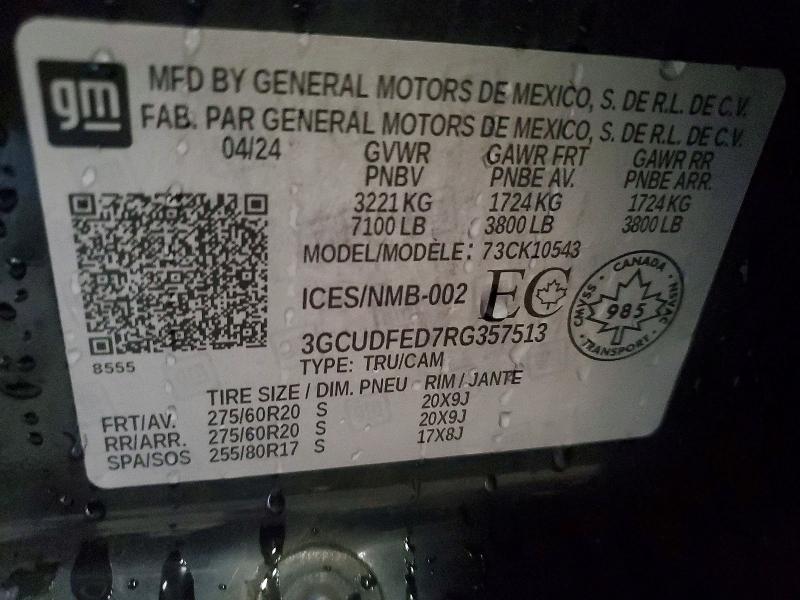 50550906 :رقم المزاد ، 3GCUDFED7RG357513 vin ، 2024 Chevrolet Silverado مزاد بيع