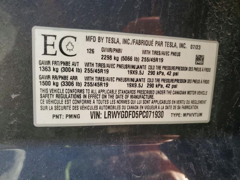 49483296 :رقم المزاد ، LRWYGDFD5PC071930 vin ، 2023 Tesla Model Y مزاد بيع