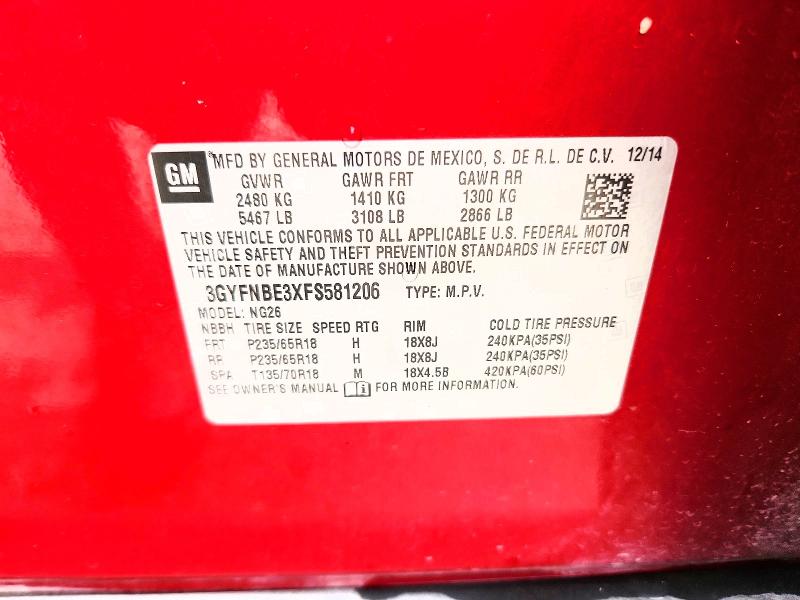 51268116 :رقم المزاد ، 3GYFNBE3XFS581206 vin ، 2015 Cadillac Srx مزاد بيع
