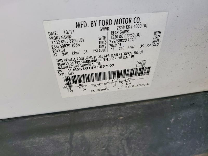 50291596 :رقم المزاد ، 1FM5K8GT4HGE37903 vin ، 2017 Ford Explorer مزاد بيع