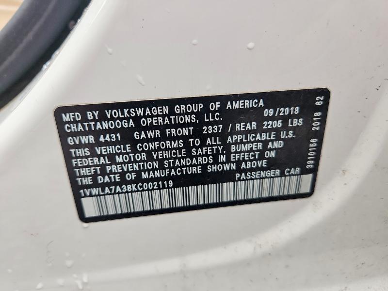 Aukcja sprzedaży 2019 Volkswagen Passat, vin: 1VWLA7A38KC002119, numer aukcji: 51408966