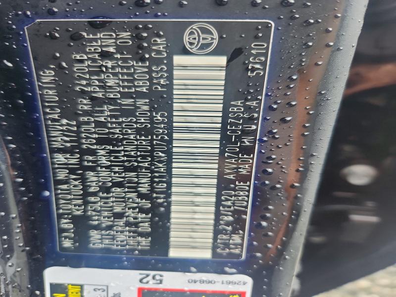 2023 Toyota Camry მანქანა იყიდება აუქციონზე, vin: 4T1G11AKXPU759495, აუქციონის ნომერი: 51753786