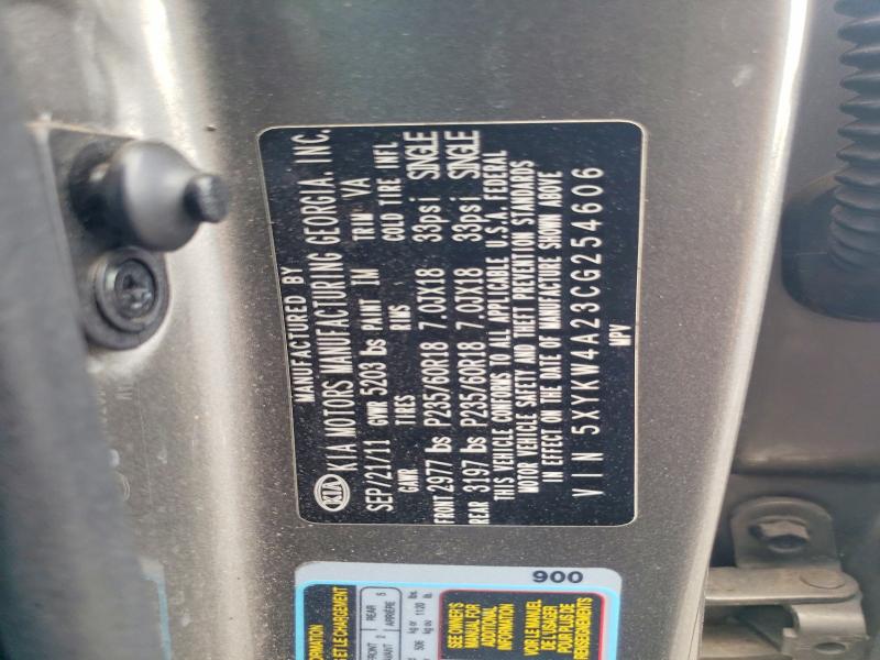 51153746 :رقم المزاد ، 5XYKW4A23CG254606 vin ، 2012 Kia Sorento مزاد بيع