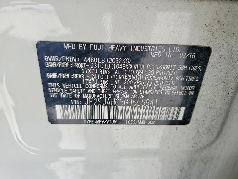 2016 Subaru Forester მანქანა იყიდება აუქციონზე, vin: JF2SJAHC6GH555641, აუქციონის ნომერი: 51901396