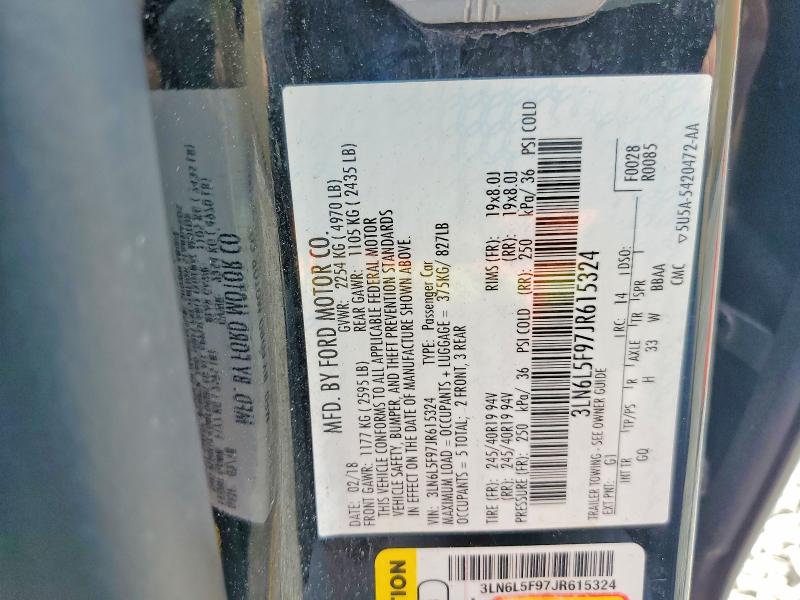 48739056 :رقم المزاد ، 3LN6L5F97JR615324 vin ، 2018 Lincoln Mkz مزاد بيع