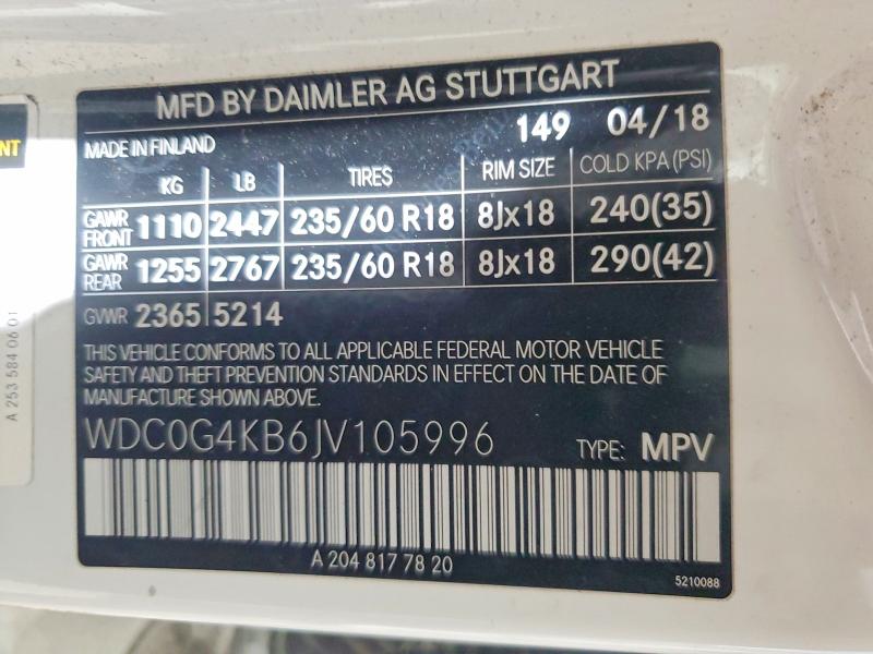 Aukcja sprzedaży 2018 Mercedes-benz Glc, vin: WDC0G4KB6JV105996, numer aukcji: 48911536