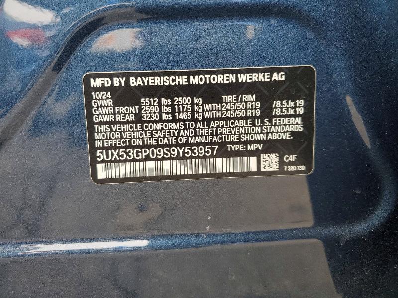 48137726 :رقم المزاد ، 5UX53GP09S9Y53957 vin ، 2025 Bmw X3 مزاد بيع