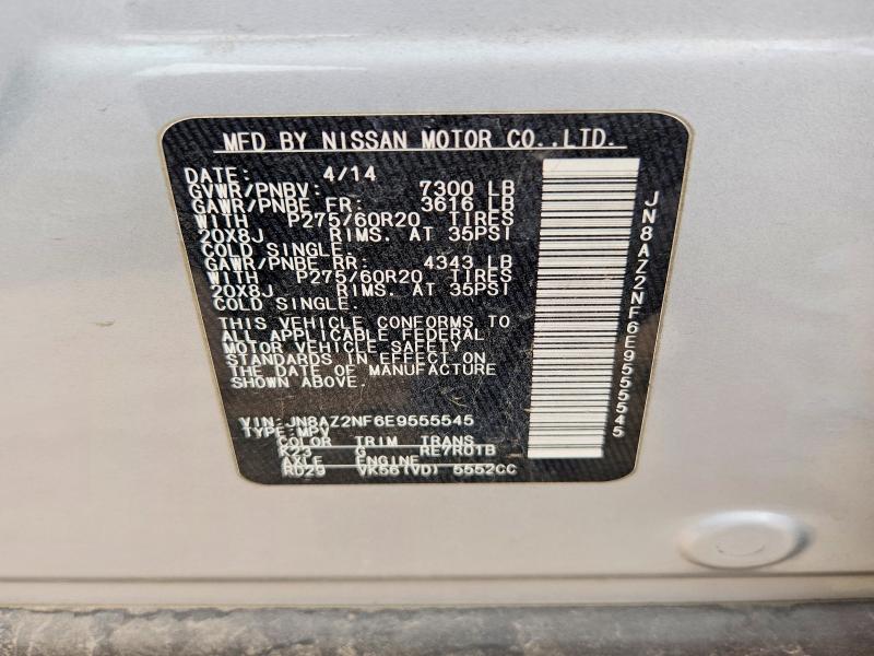 47966286 :رقم المزاد ، JN8AZ2NF6E9555545 vin ، 2014 Infiniti Qx80 مزاد بيع