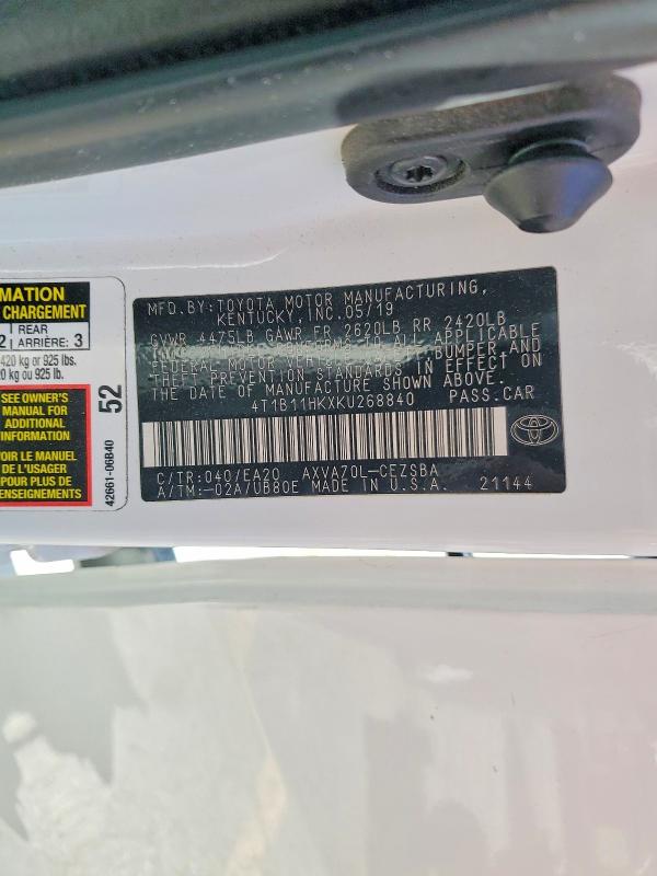 Продаж на аукціоні авто 2019 Toyota Camry, vin: 4T1B11HKXKU268840, номер лоту: 49832196