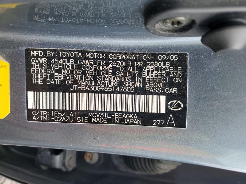 Продажа на аукционе авто 2006 Lexus Es, vin: JTHBA30G965147805, номер лота: 51562916