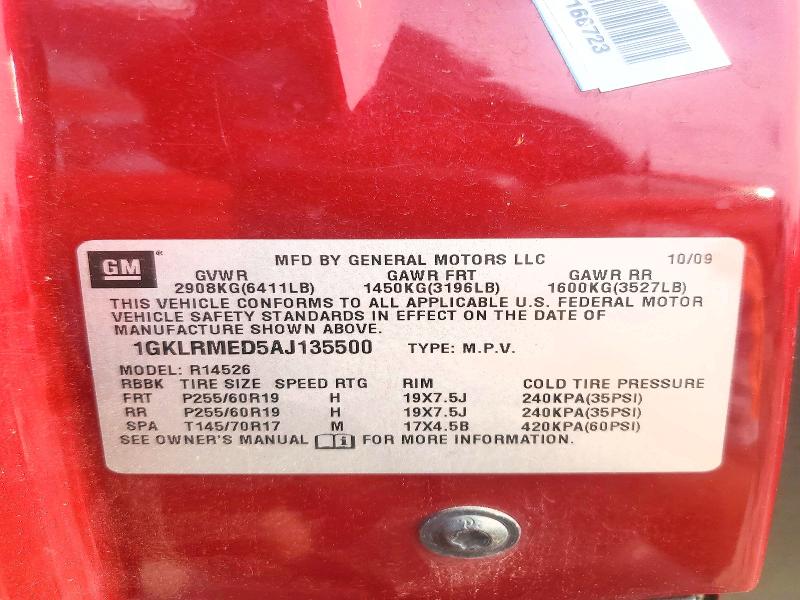 Aukcja sprzedaży 2010 Gmc Acadia, vin: 1GKLRMED5AJ135500, numer aukcji: 49991686