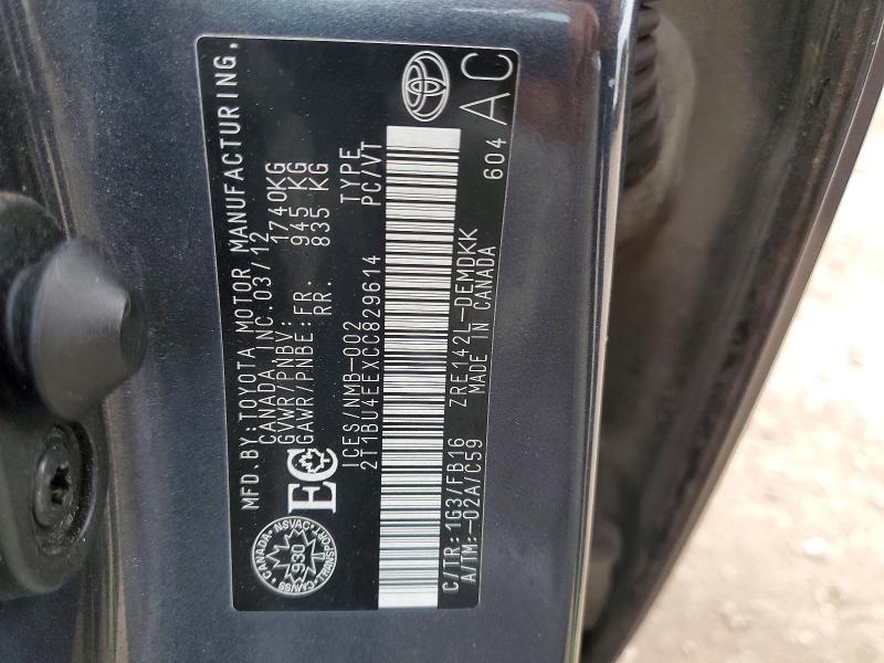 Продаж на аукціоні авто 2012 Toyota Corolla, vin: 2T1BU4EEXCC829614, номер лоту: 48068806