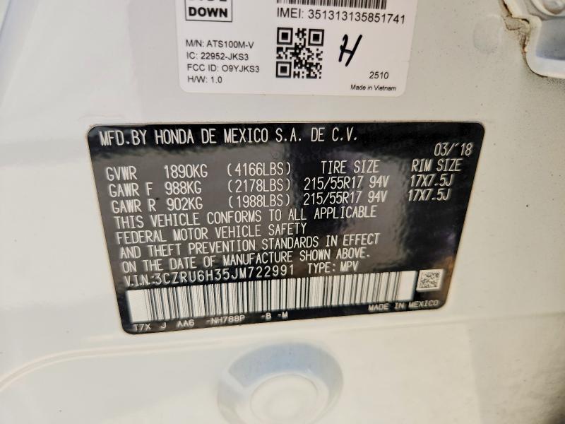 51406186 :رقم المزاد ، 3CZRU6H35JM722991 vin ، 2018 Honda Hr-v مزاد بيع
