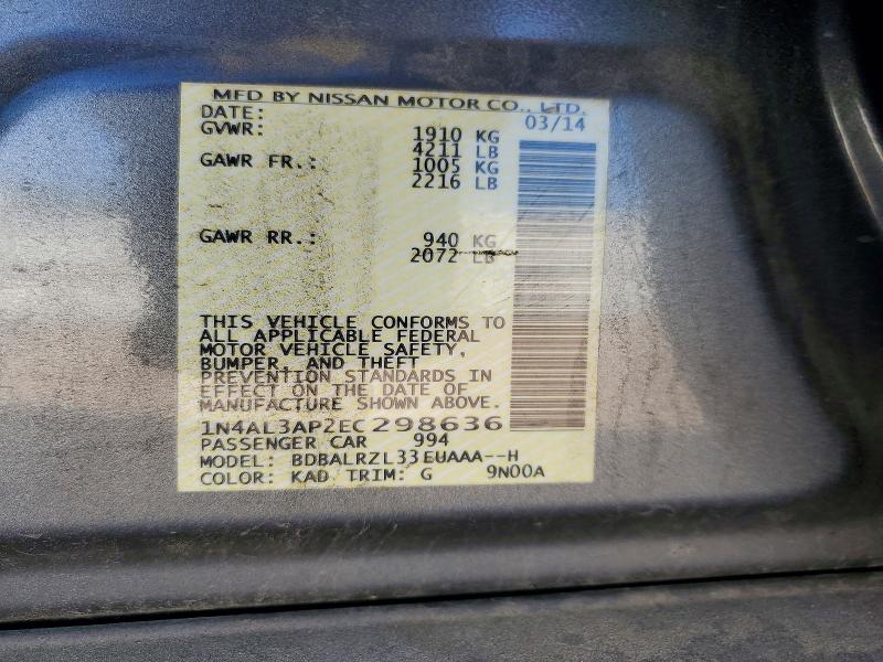 50006496 :رقم المزاد ، 1N4AL3AP2EC298636 vin ، 2014 Nissan Altima مزاد بيع
