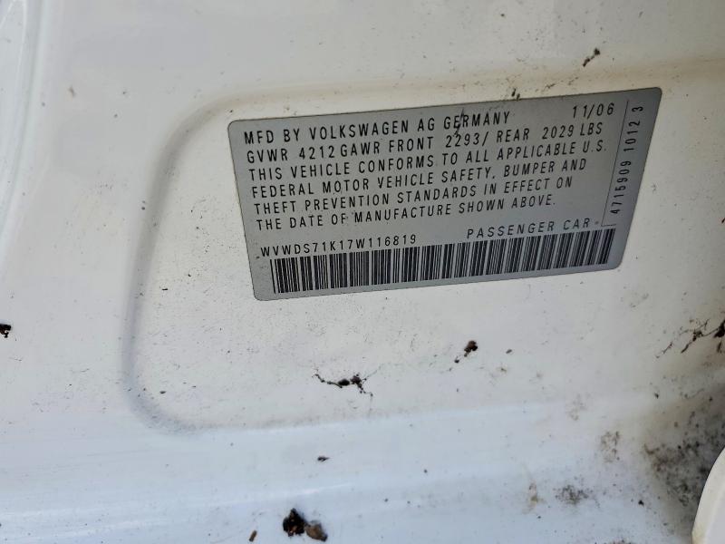 Продажа на аукционе авто 2007 Volkswagen Rabbit, vin: WVWDS71K17W116819, номер лота: 50122376
