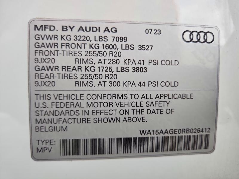 47649736 :رقم المزاد ، WA15AAGE0RB026412 vin ، 2024 Audi Q8 E-tron مزاد بيع