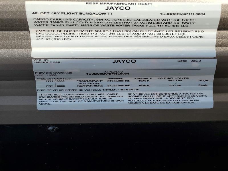 2023 Jayco Jayfl40rbs მანქანა იყიდება აუქციონზე, vin: 1UJBC0BV4P11L0084, აუქციონის ნომერი: 49591116
